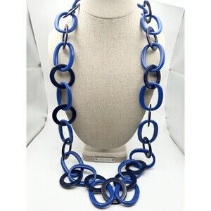Vintage Chunky Acrylic Link Chain Necklace 32” Blue Color